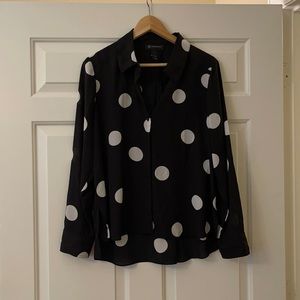 INC Black & White Polka Dot Button-Down Blouse